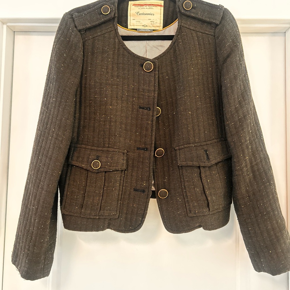 Anthropologie Brown Blazer with Gold Accents